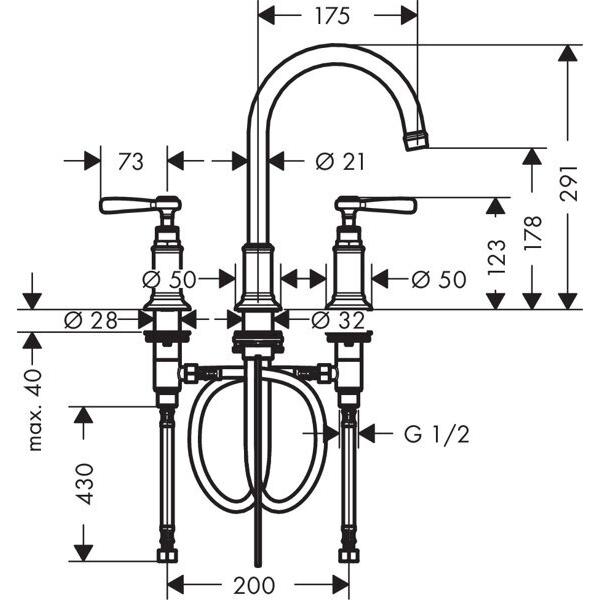 Thumbnail - Axor, Badarmatur, 3-L Waschtischarmatur 180 MONTREUX DN 15 m Hebelgr m ZAG 1 1/4" chr