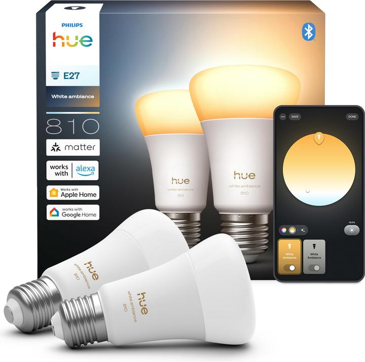 Productafbeelding Philips Hue Hue White Ambiance BT (E27, 9 W, 806 lm, 2 x, F)