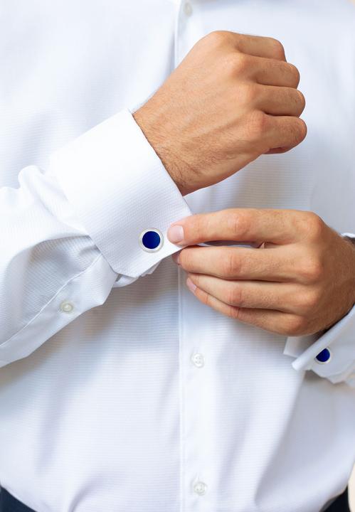 Actual product image Kuzzoi Cufflink Basic Round Classic Geo Enamel Blue 925 Silver (925 sterling silver, Enamel)