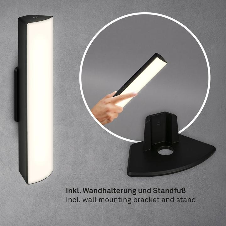 Actual product image Briloner Battery LED table and wall lamp, IP44, black, 1xLED platinum/7W (600 lm)