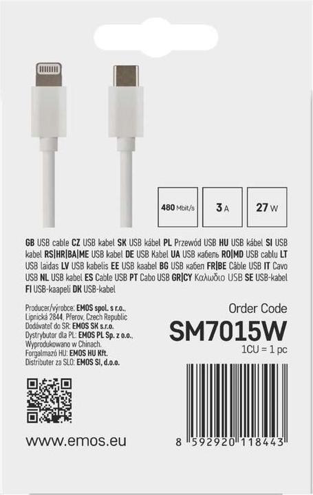 Produktbild Emos USB C — Lightning (1 m, USB 2.0, 27 W)