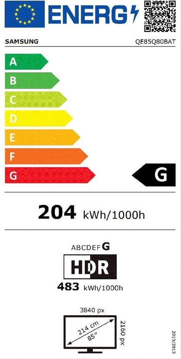 Label énergétique Samsung QE85Q80B (85", Q80B, QLED, 4K, 2022)