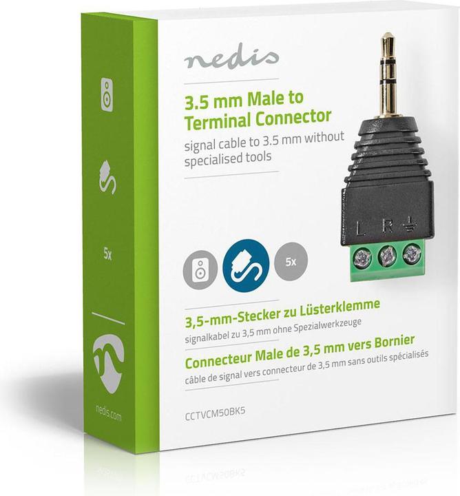 Produktbild Nedis CCTV Security Connector 3-Way Terminal Block 3.5mm Jack Male Male Black/Green