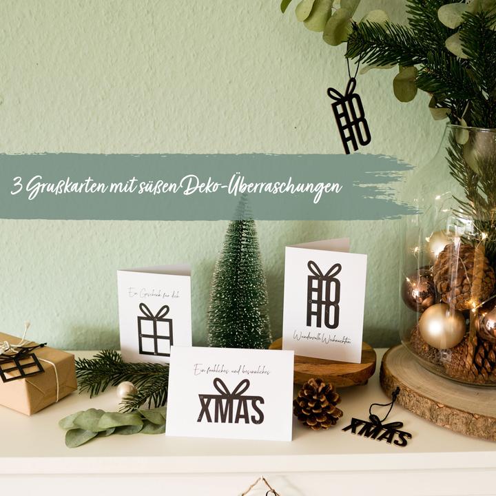 Image du produit Papierdrachen 3 cartes pliables avec pendentifs en bois - Noël Set 01 (3 pcs)