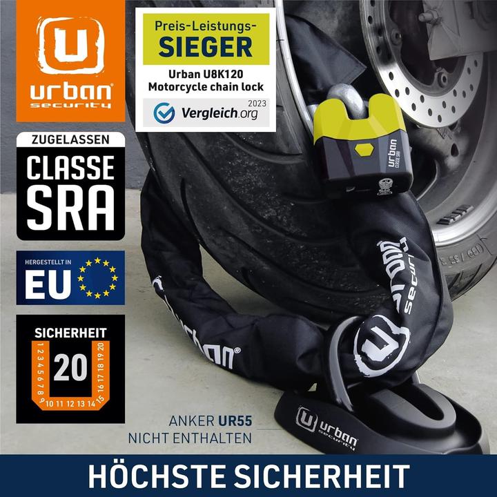 Immagine prodotto Urban Security U8K150 High Security AntiTheft Chain padlock approved CLASSE SRA 15 150cm Made in EU (150 cm)