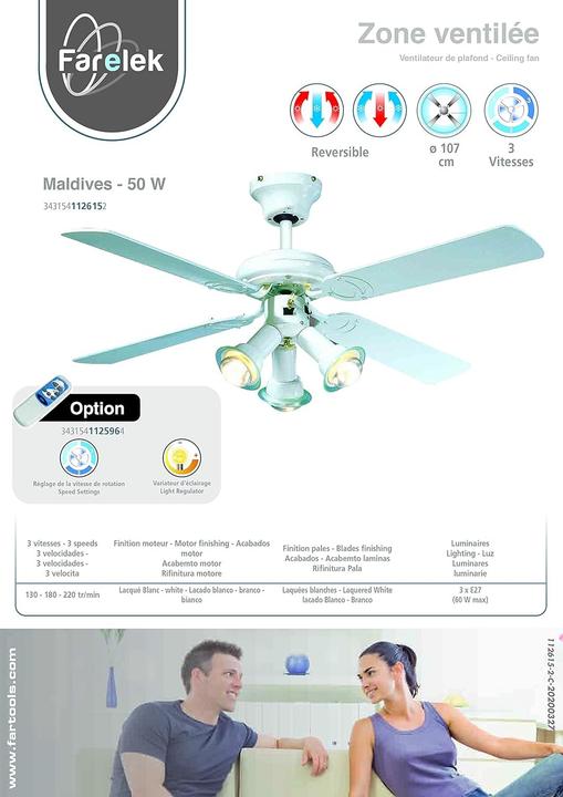 Produktbild Farelek Deckenventilator mit Lampe MALDIVES 60 W Ø107 cm