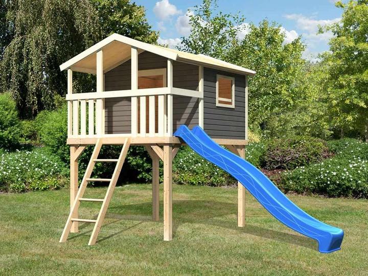 Immagine prodotto Akubi Casa a palafitta in abete Karibu Benjamin terra grigia con sabbiera e scivolo da 3 m verde