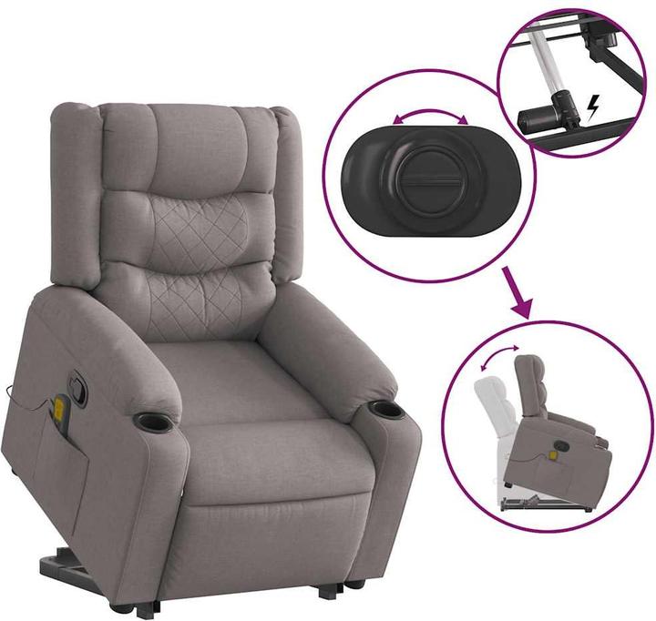 Produktbild vidaXL Massagesessel mit Aufstehhilfe Taupe Stoff
