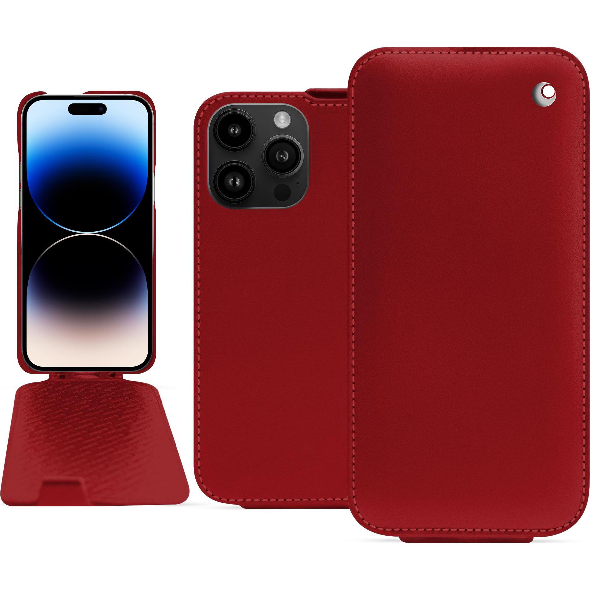 Noreve Lederschutzhülle vertikal (Apple iPhone 15 Pro Max), Smartphone Hülle, Rot