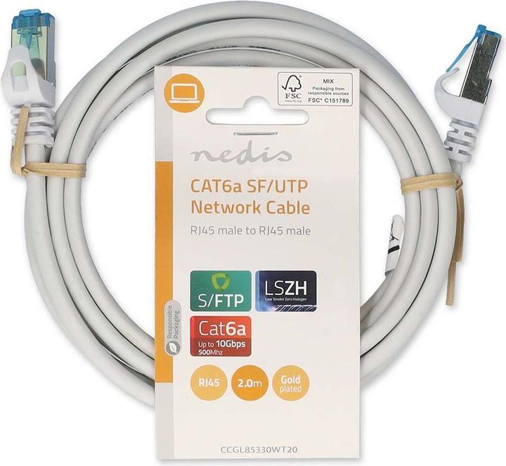 Actual product image Nedis Cat 6a Cable | S/FTP | RJ45 Plug | RJ45 Plug | 2.00 m | Snagless | Round | LSZH | White | (S/FTP, CAT6a, 2 m)