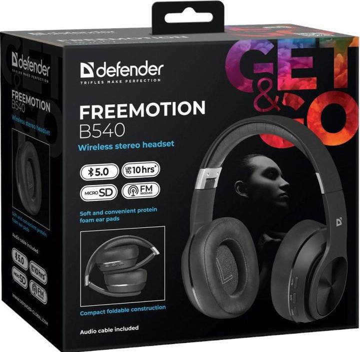 Actual product image Defender FreeMotion B540 Headset Head-band Calls/Music Bluetooth Black (No noise cancellation, 10 h, Wireless)