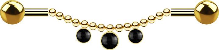 Immagine prodotto Star Piercing Barbagianni placcato oro con due catene a palline e tre pietre di onice (senza ottone, Mnerale, Acciaio chirurgico 316L)