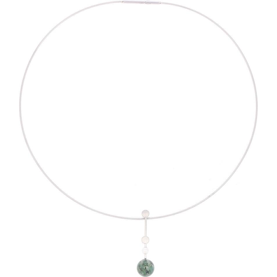 Xen, Halsschmuck, Atelier Collier mit Moosachat und Süsswasserzuchtperle 42 cm, (Edelstahl, 42 cm)