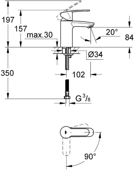 Produktbild Grohe EH-WTbatt EUROSTYLE C 1/2Zoll, S-Size glatter Körper chrom