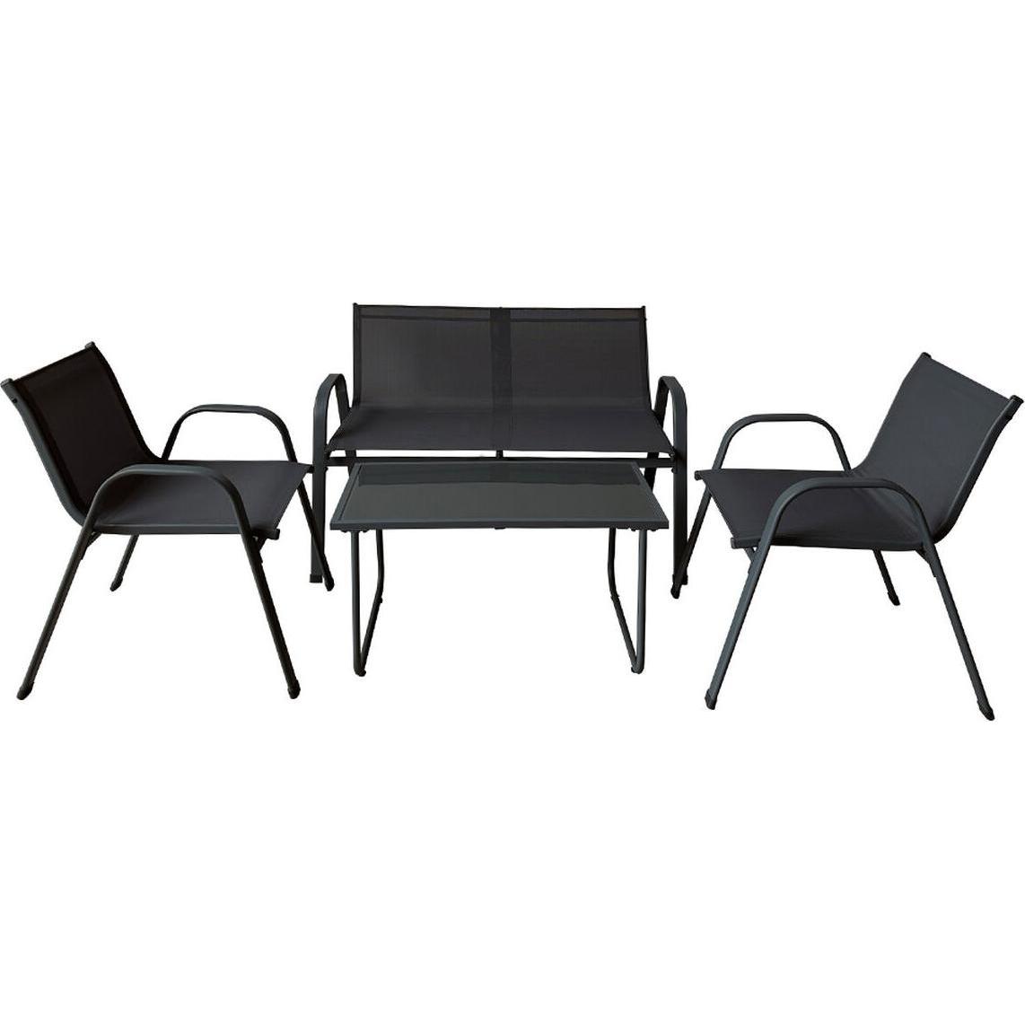 Marbueno, Tavolo da giardino + Tavolo da balcone, Garden Table and Chairs Set Black Steel Textilene 10468 (77 cm)