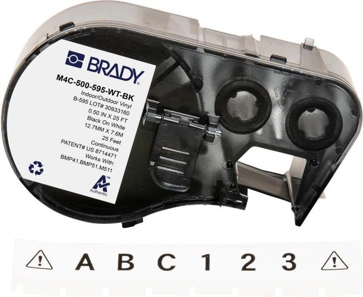 Produktbild Brady M4C-500-595-WT-BK, Vinyl, Schwarz auf weiss, 12.70 mm x 7.62 m, permanent, Endlos (1.27 cm)