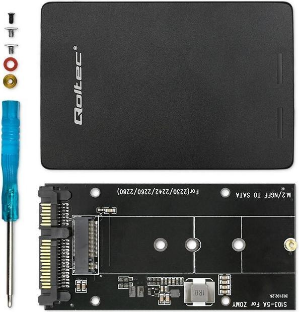 Produktbild Qoltec Adapter für M.2 SSD | SATA NGFF zu SATA III | 2TB | Superschnell 6Gb/s | Schwarz