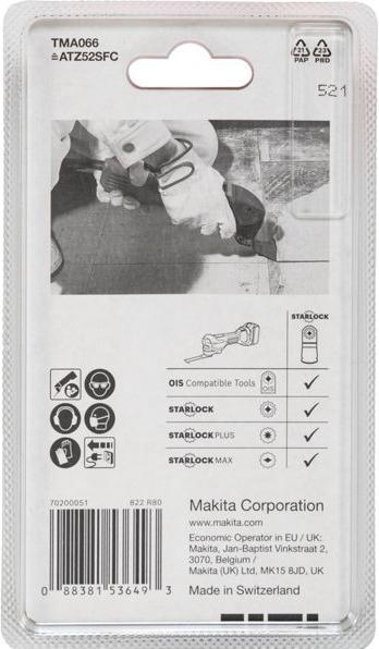 Produktbild Makita B-64995 MULTITOOL Schabaufsatz 52mm FLEXIBEL TMA066 HCS, STARLOCK, Für Ziegel, Fliesen, Spachtelmas