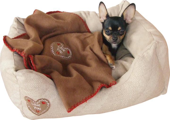 Produktbild Kerbl Kuschelbett LOVE YOU, beige 47x37x17cm 50x40cm (Hund, Katze)