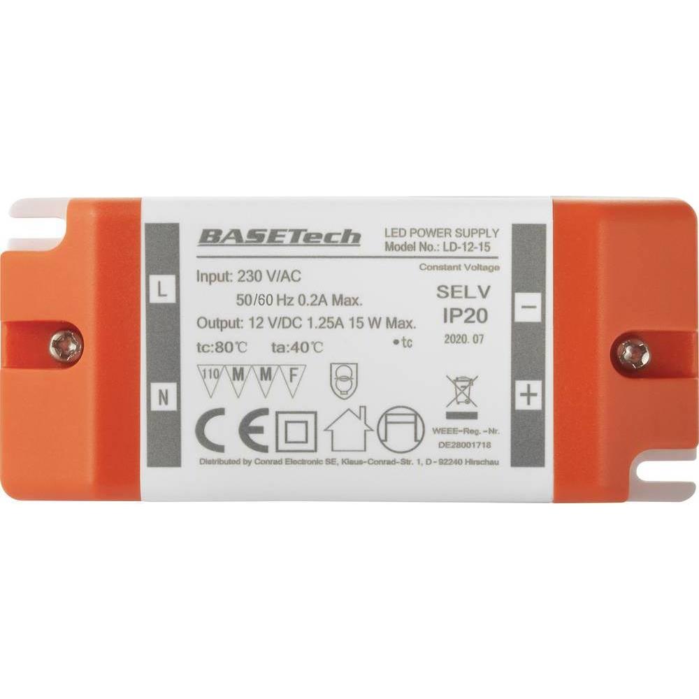 Thumbnail - Basetech, Zubehör Beleuchtung, LD-12-15 LED-Trafo Konstantspannung 15 W 1.25 A Möbelzulassung, Übers