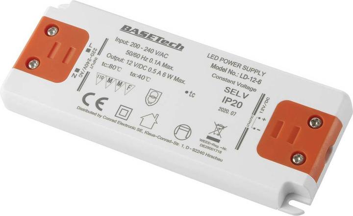 Actual product image Basetech LD-12-6 LED transformer constant voltage 6 W 0.5 A Furniture approval, overpan