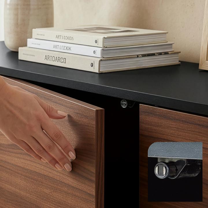 Produktbild En.Casa Lowboard Boxholm 160x30x57 cm Schwarz/Walnussoptik (160 x 30 x 56.50 cm)