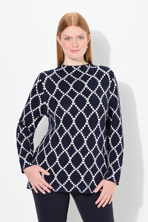 Immagine prodotto Ulla Popken Maglione con jacquard, pallini, collo alto e maniche lunghe (42, 44)