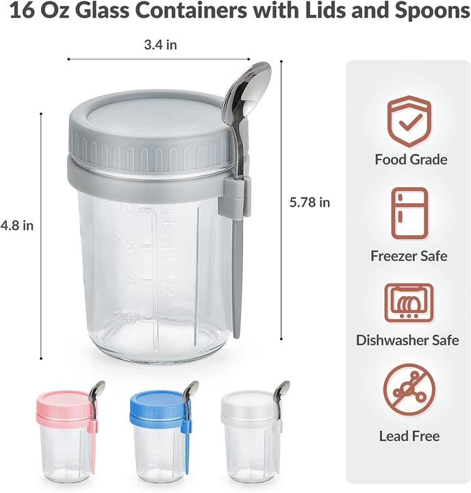 Produktbild Collazoey 4er-Set Müslibecher mit Deckel und Löffel