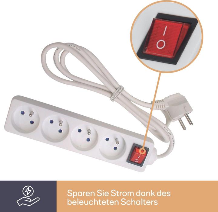 Produktbild Velleman 4-Fach-Steckdosenleiste - Mit Schalter - Stecker-Typ E (Französisches System) (4x, CEE 7/5, 1.50 m)