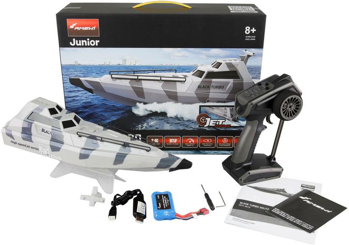 Immagine prodotto Amewi Barca nera Turbo militare bianca, 420 mm, RTR