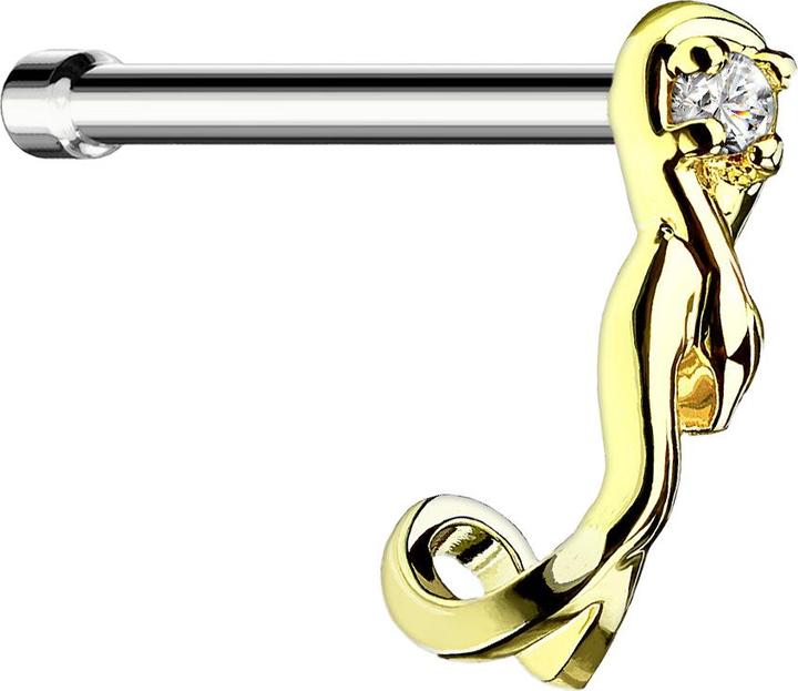 Produktbild Star Piercing Nasenstecker gerade vergoldet Schlange mit Kristall (Messing, Chirurgenstahl 316L)