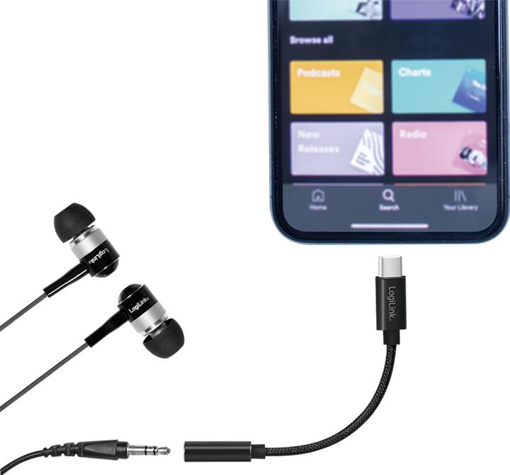 Actual product image LogiLink Cable USB-C to 3.5mm 0.13m Black (USB Type C, 3.5mm jack)