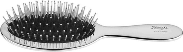 Jäneke Haarbürste Verchromter Körper Verchromte Borsten Schwarzer Gummi 84g