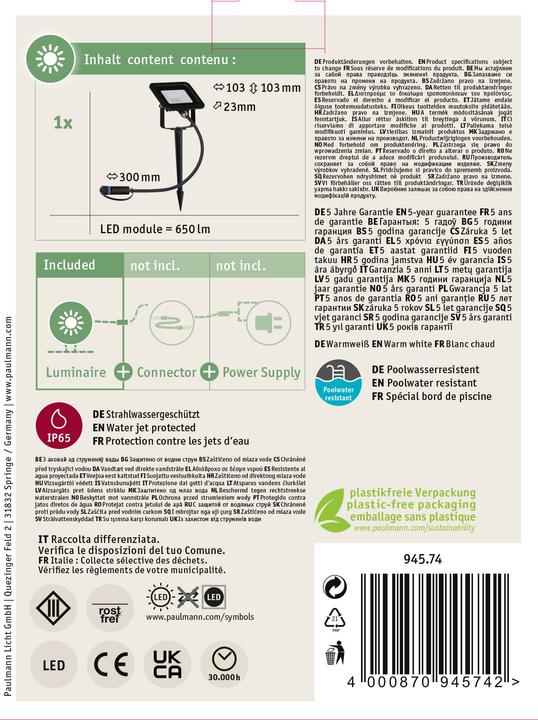 Immagine prodotto Paulmann Outdoor Plug & Shine Spot Flood (650 lm, IP65)