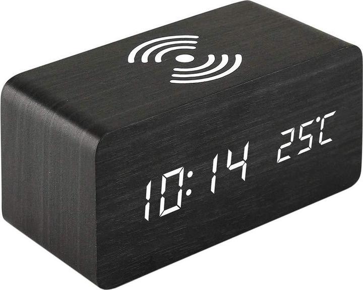 Produktbild JTI Wecker mit Qi-Ladegerät - Schwarzes Holz