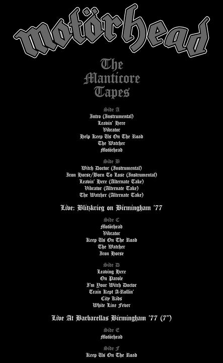 Produktbild Motörhead The Manticore Tapes Tracklist (S)