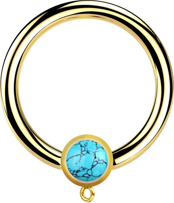 Actual product image Star Piercing Micro Closure Ring gold-plated with cylinder turquoise stone ring for pendant (without brass, Mineral, Surgical steel 316L)
