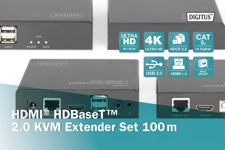 Image du produit Digitus Kit d'extension KVM HDMI® HDBaseT™ 2.0, 100 m