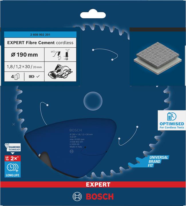 Productafbeelding DeWalt Bosch 2608902201 EXPERT cirkelzaagblad - 190 x 30 x 4T - vezelcementplaten