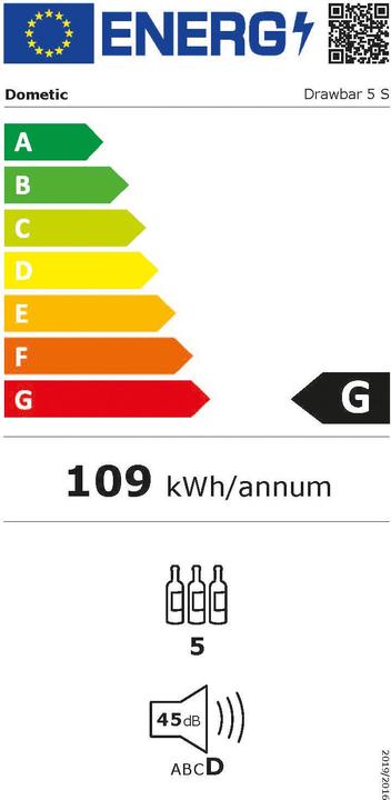 Energie-Label Dometic DrawBar 5S - Weinkühlschublade - für Möbelfront