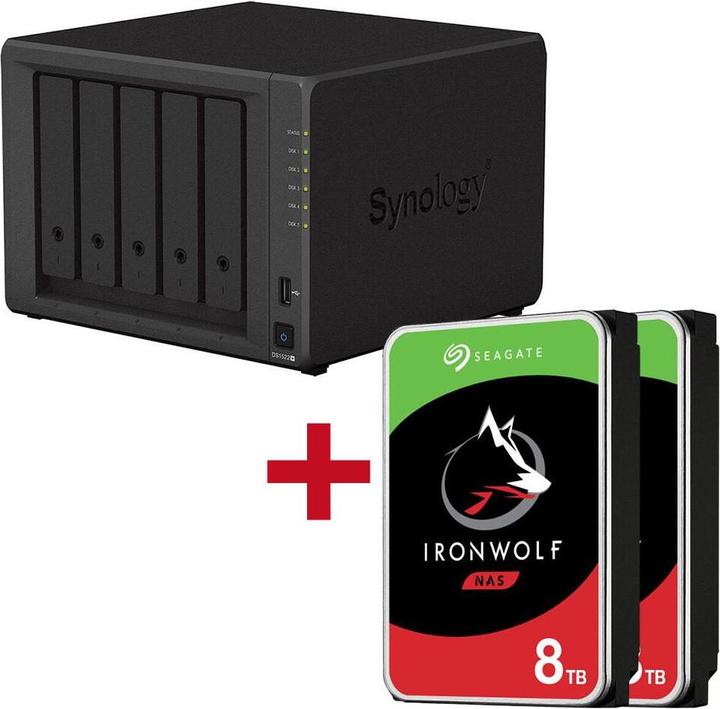 Image du produit Synology DiskStation DS1522+ 5 baies Boîtier vide pour serveur NAS + 2x Seagate Ironwolf SATA 3.5"" HDD (2 x 8 To, Seagate Ironwolf)
