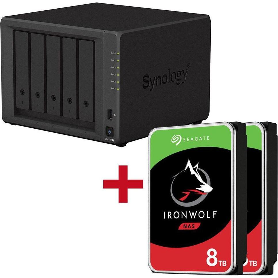 Synology DiskStation DS1522+ 5 Einschübe NAS-Server Leergehäuse + 2x Seagate Ironwolf SATA 3.5"" HDD