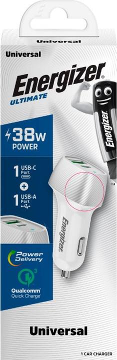 Immagine prodotto Energizer Caricabatterie da auto - Power Delivery e QC3 - 38W - 1 USB-C e 1 USB-A, argento