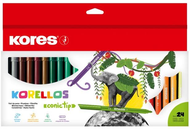 Kores Fasermaler "Korello", breit, 24er Karton-Etui variable Spitze, Strichstärke: 1-4 mm, brillante Farbe (24x)