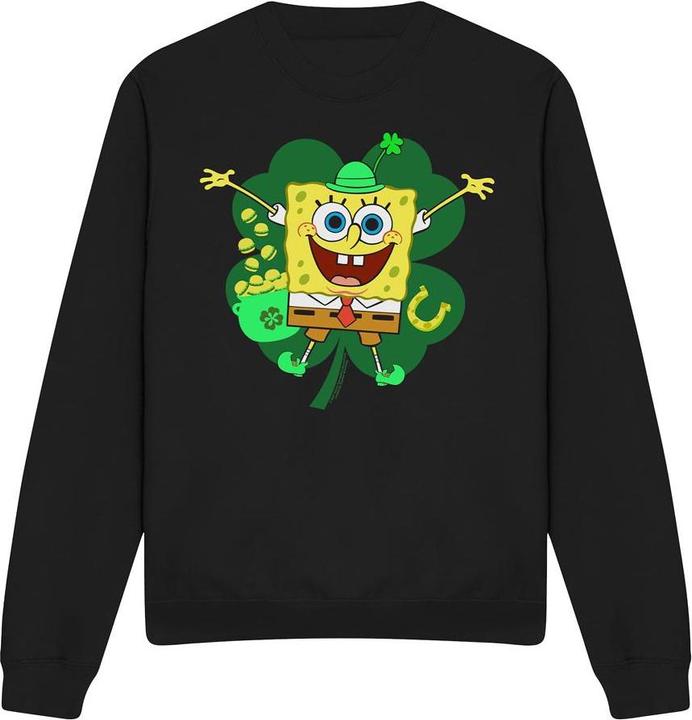 Actual product image Spongebob Squarepants Unisex Adult Spongey Four Leaf Clover St Patricks Day Sweatshirt (L)