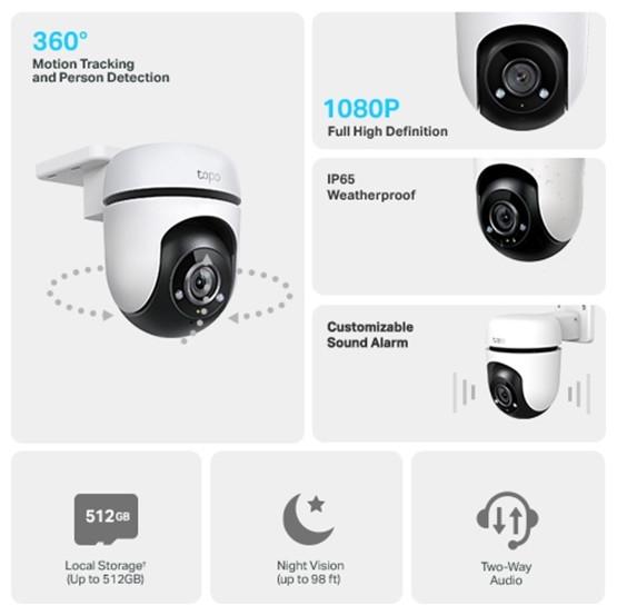 Immagine prodotto TP-Link Tapo C510W Telecamera da esterno a 360° da 3MP MicroSD (2304 x 1296 Pixels)