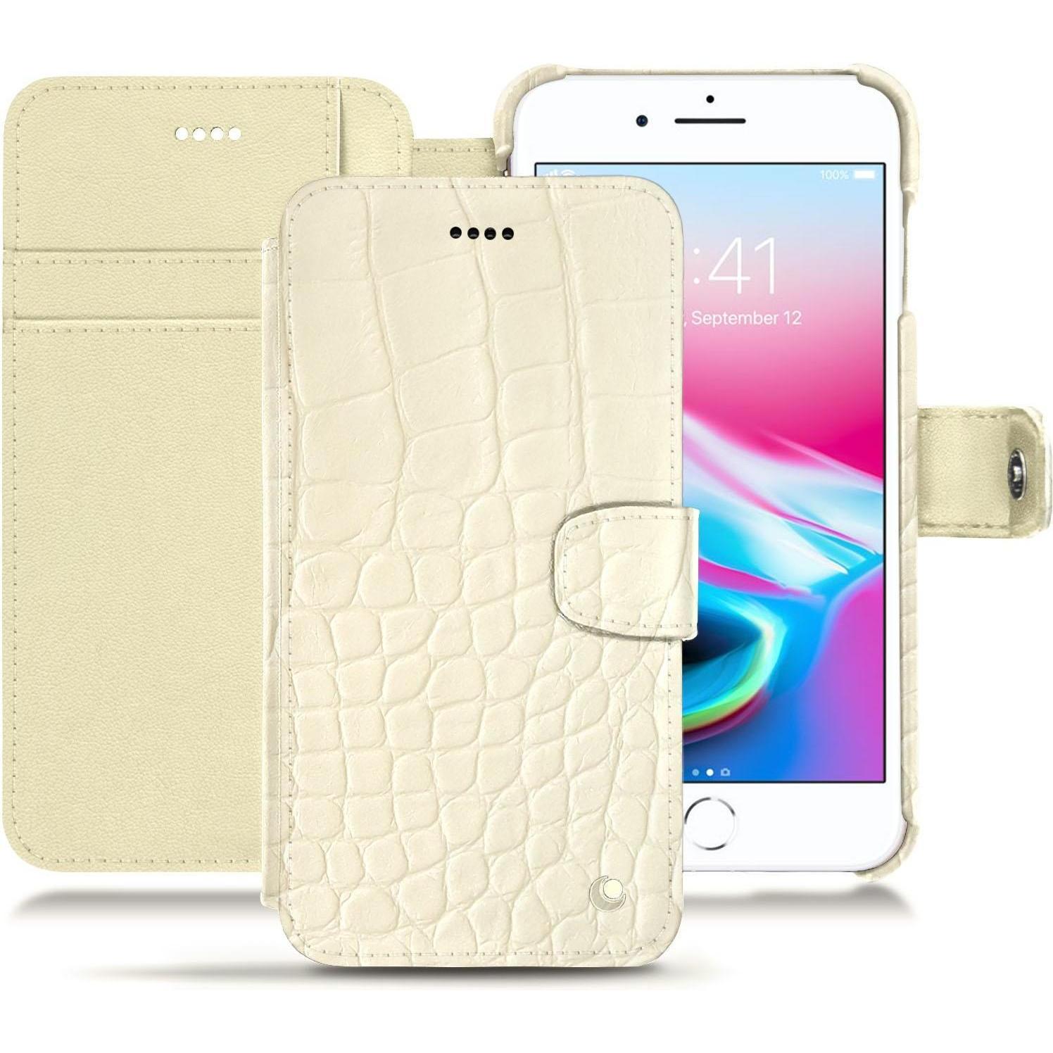 Noreve Lederschutzhülle Wallet (Apple iPhone 8 Plus), Smartphone Hülle, Weiss