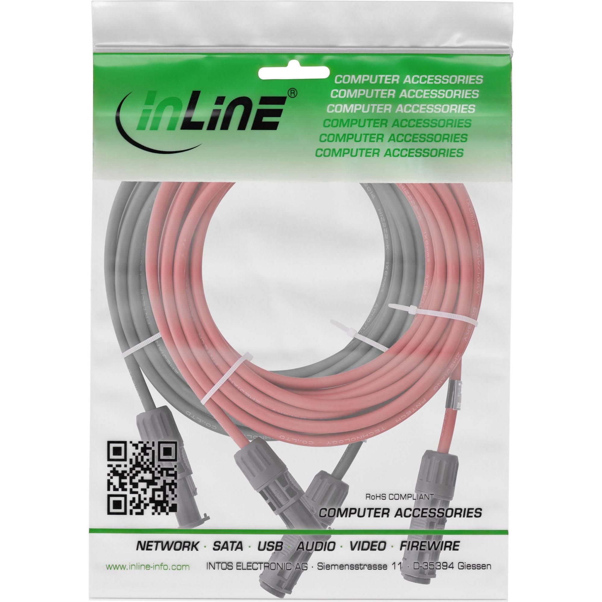 Thumbnail - InLine, Zubehör Solarenergie, Solarkabel Verlängerungs-Set inkl. Solarstecker 6mm² schwarz/rot 12,5m (Solarkabel)