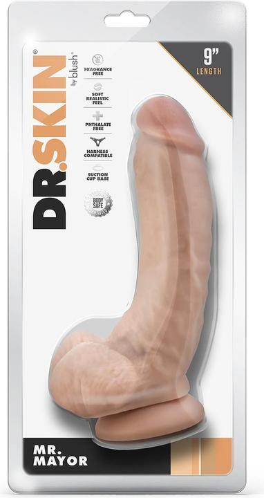 Actual product image Blush Novelties Dr Skin Realistic 9 Inch Long 2 Inch Thick Dildo with Suction Cup Base & Balls Real