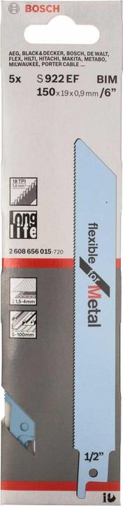 Produktbild Bosch Professional Zubehör Säbelsägeblatt S 922 EF, Flexible for Metal, 5er-Pack